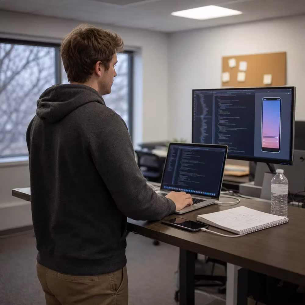 Developer building an iOS app in Xcode